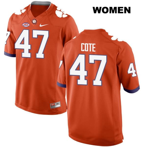Women's Clemson Tigers #47 Peter Cote Stitched Orange Authentic Style 2 Nike NCAA College Football Jersey YQC8546MS
